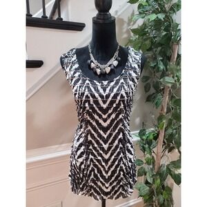 Chico's Women's Black & White Polyester Round Neck Sleeveless Top Blouse 3 (XL)
